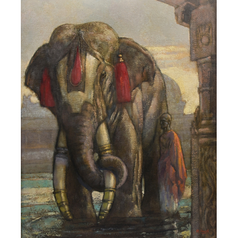 Elephant from the temple of Civa. South India.